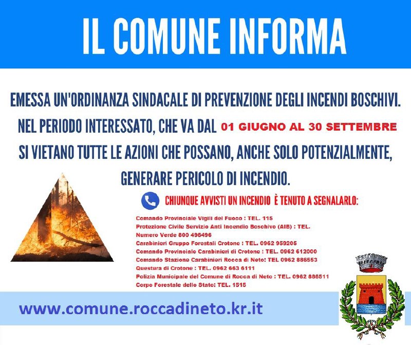 ORDINANZA SINDACALE PREVENZIONE INCENDI